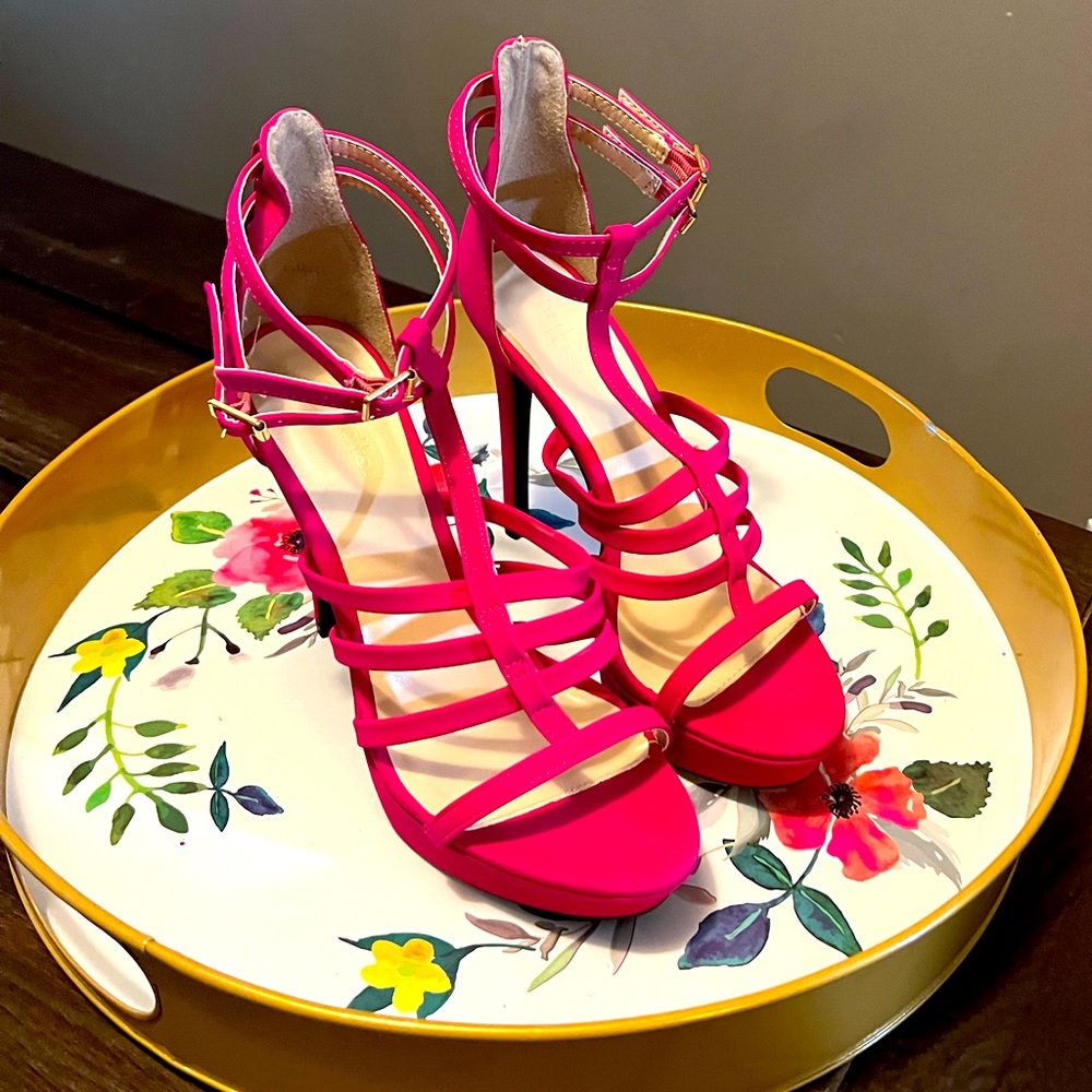 Pink suede high heels size 8 **never worn